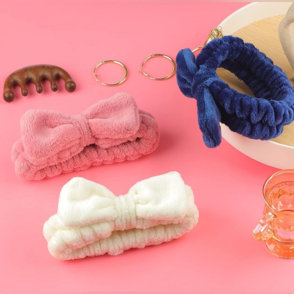 Spa Headband – 3 Pack Makeup Headband/for Washing Face (White, Pink, Blue) - Picture 6 of 6